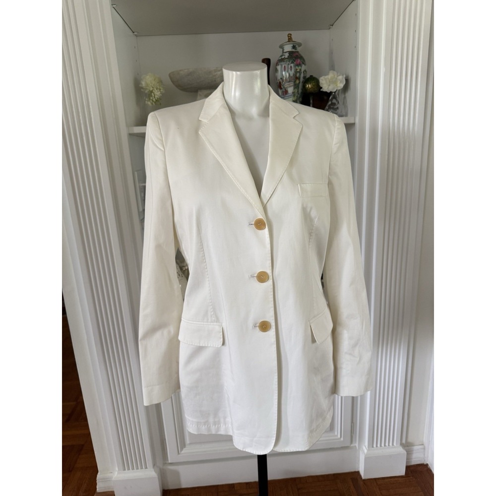 Antonio Fusco White Sheen Cotton Blazer EUR 46 US 10 Fits Size 8 Pockets Lined